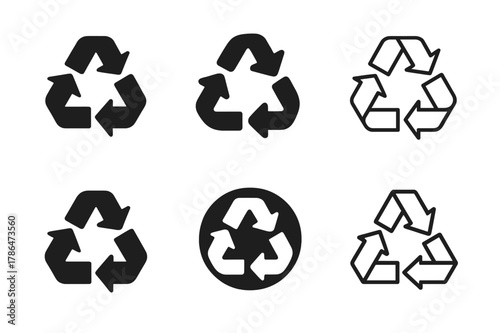 Composting Logos Variations. Composting and waste reduction methods. Set Logo of composting and waste reduction methods: recycling cycle arrows. Icon set.
