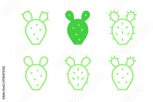 Radiant Cactus Logo Variations. Synthetic plants that glow in the dark. Set Logo of Synthetic plants that glow in the dark: radiant prickly pear cactus pad.