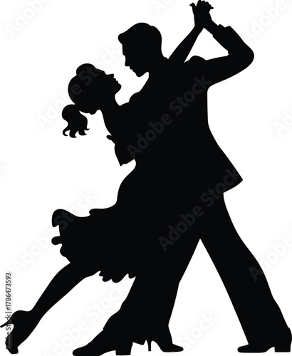 Silhouette of couple performing elegant tango
