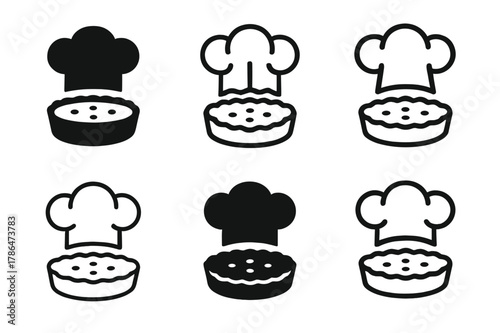 French Cuisine Logos. French cuisine. Set Logo of French cuisine: chef hat with quiche outline. harmonious logo variations of the same emblematic concept, each
