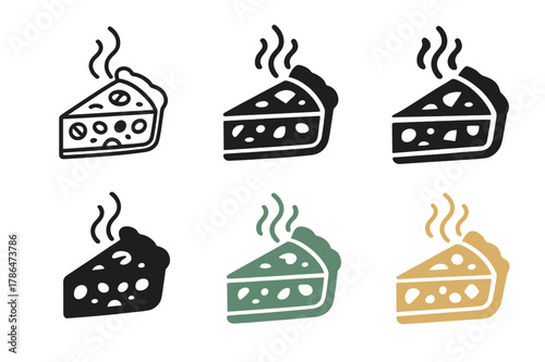 Quiche Logo Variations. Cooking a savory quiche with vegetables and cheese. Set Logo of Cooking a savory quiche with vegetables and cheese: sliced quiche with
