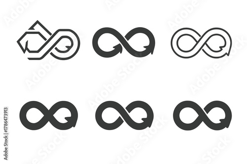 Innovative Arrow Logos. Startups and innovation. Set Logo of startups and innovation: infinity iteration loop made of arrows. Icon set. harmonious logo