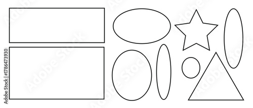 Basic geometric shape outlines  rectangle, oval, star, circle, and triangle vector set for minimal design, education, abstract art, logo, and creative graphic projects