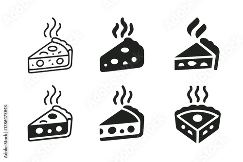 Vegetable Quiche Logos. Cooking a savory quiche with vegetables and cheese. Set Logo of Cooking a savory quiche with vegetables and cheese: sliced quiche with