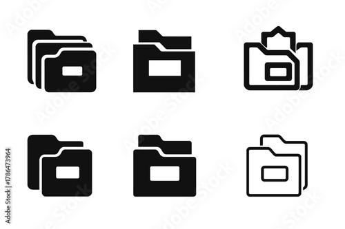 Workspace Logo Variations. Tidying workspace. Icon set. Set Logo of tidying workspace: labeled file folders. harmonious logo variations of the same emblematic
