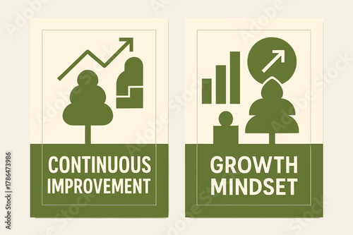 Continuous Improvement Banners. Continuous improvement. Two vertical A6 banners with safe margins, centered composition, no elements touching edges, geometric,