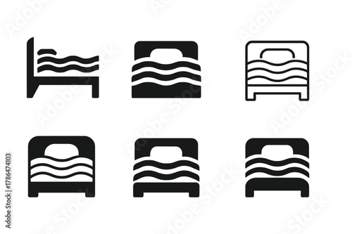 Symbols of Restfulness. The importance of sleep. Set Logo of the importance of sleep: bed with gentle waves symbolizing rest. Icon set. harmonious logo
