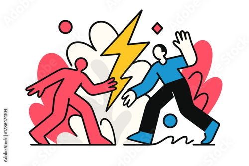 Lightning Ignites Geometric Abstracts. Catalyst. Lightning spark igniting abstract shapes with floating geometric accents, energetic and transformative scene.