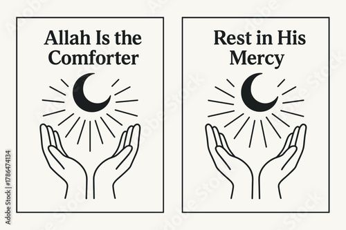 Divine Comfort Banners. Divine Comfort. Two vertical A6 banners with safe margins, centered composition, no elements touching edges, flat vector design, black