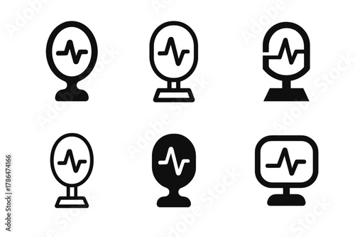Smart Mirror Logos. Radical new takes on home automation and living spaces. Set Logo of ambient health mirror: smart mirror with pulse waveform. Icon set.