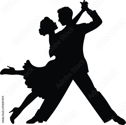 Silhouette of couple performing elegant tango
