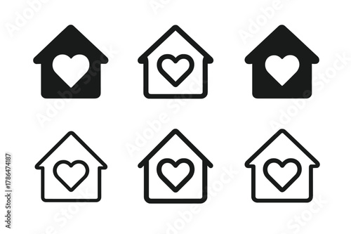 Study Abroad Logos. Study abroad experiences. Set Logo of Study abroad experiences: homestay house with heart. Icon set. harmonious logo variations of the same