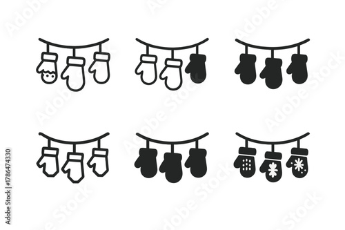 Advent Calendar Logos. Christmas advent calendar ideas. Set Logo of christmas advent calendar ideas: hanging mitten garland. Icon set. harmonious