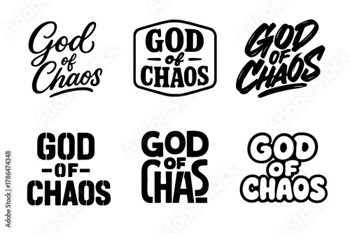 Chaos Lettering Variations. God of Chaos. Set lettering. harmonious lettering variations of the same emblematic concept (Elegant script with flowing curves,