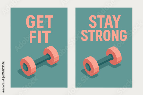Fitness Motivation Banners. Fitness Motivation. Two vertical A6 banners with safe margins, centered composition, no elements touching edges, modern, coral and