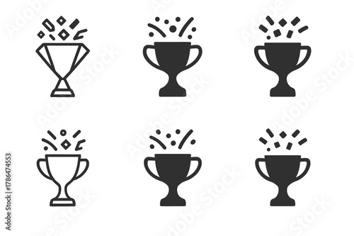 Trophy Logo Variations. Championship trophy. Set Logo of Championship trophy: Trophy with confetti burst. Icon set. harmonious logo variations of the same