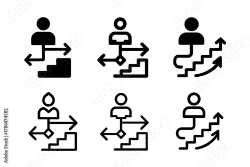Career Plan Icon Grid. Creating an effective career development plan. Icon set. Set Logo of creating an effective career development plan: flowchart showing