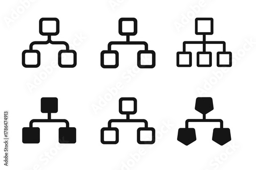 OOP Logo Variations. Object-oriented programming (OOP) chart. Set Logo of OOP: inheritance tree. Icon set. harmonious logo variations of the same emblematic