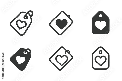Online Shopping Logos. Online shopping. Set Logo of online shopping: wishlist heart tag. Icon set. harmonious logo variations of the same emblematic concept,
