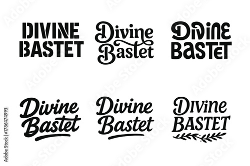 Bastet Lettering Variations. Divine Bastet. Set lettering. harmonious lettering variations of the same emblematic concept (Stencil-inspired urban lettering,