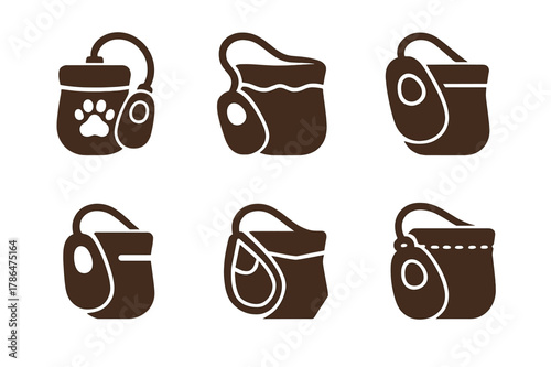 Pet Training Logos. Pet training and obedience classes. Set Logo of Pet training and obedience classes: training clicker and treat pouch. Icon set. harmonious