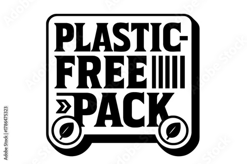 Bold Geometric Design. Plastic-Free Pack ? bold block geometric lettering; thick uppercase with geometric serifs, heavy outer outline, strong cast shadow;