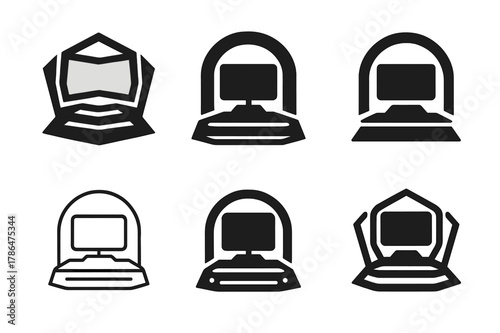 E-sports Logo Collection. Immersive video gaming and e-sports. Icon set. Set Logo of immersive video gaming and e-sports: digital arena stage. harmonious logo