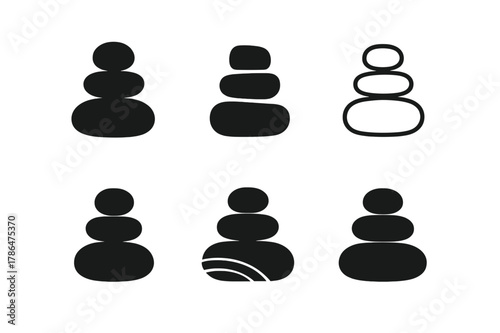 Balanced Stone Logo Set. Fitness and wellness. Set Logo of Fitness and wellness: balanced stone stack. Icon set. harmonious logo variations of the same