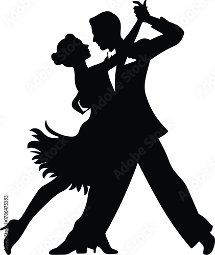 Silhouette of couple performing elegant tango