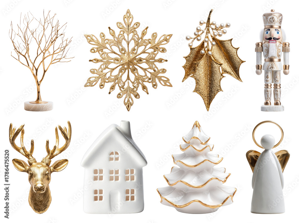 Obraz premium PNG Elegant gold and white decorations, element set on transparent background