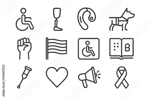 Accessibility Empowerment Icons. Accessibility and empowerment icons. Line outline icon set of accessibility