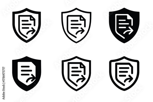 Emblematic Policy Icons. deportation policies. Set Logo of deportation policies: shield with policy document. Icon set. harmonious logo variations of the same