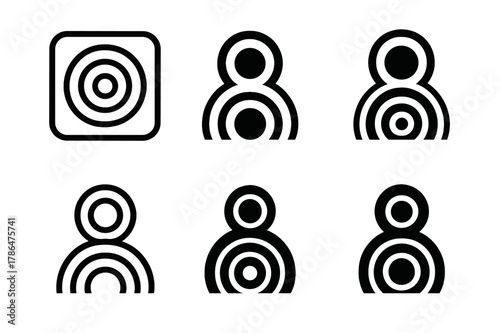 Diverse Logo Concepts. Audience in marketing. Set Logo of Audience in marketing: concentric circles representing audience reach. Icon set. harmonious logo