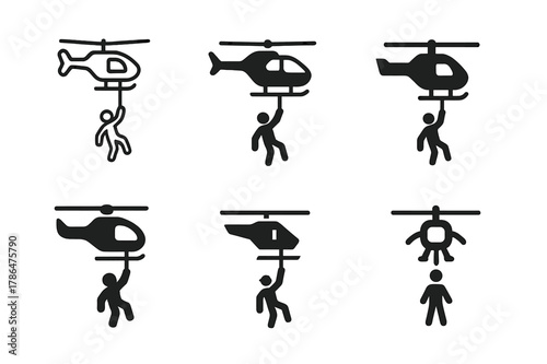 Emergency Services Logos. Emergency services. Icon set. Set Logo of emergency services: rescue helicopter hoist. harmonious logo variations of the same
