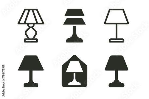 Home Lighting Logos. Lighting design for the home. Icon set. Set Logo of lighting design for the home: table lamp. harmonious logo variations of the same