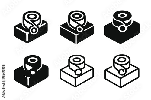 Adaptive Fitness Logos. Adaptive fitness and exercise routines. Icon set. Set Logo of adaptive fitness and exercise routines: yoga block and strap combo.