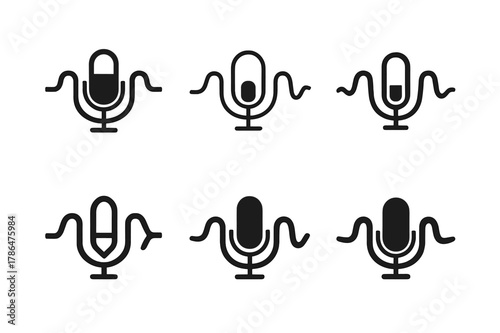Vocal Track Logos. Recording and producing vocal tracks in the studio. Set Logo of Recording and producing vocal tracks in the studio: vocal waveform looping