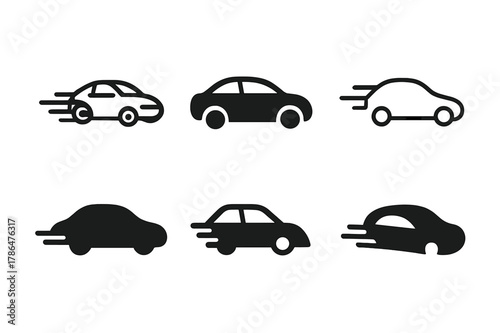 Automobile Logo Variations. Transportation and automobiles. Set Logo of transportation and automobiles: side-view sedan with motion streaks. Icon