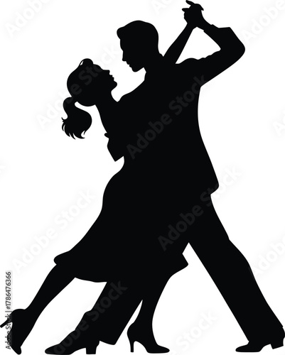 Silhouette of couple performing elegant tango