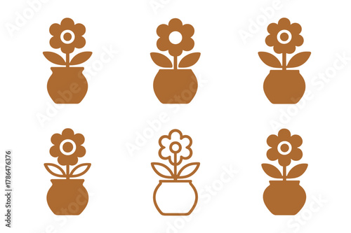 Ceramic Vase Icons. DIY home decor projects and tutorials. Set Logo of flower vase: handmade ceramic vase with bloom. Icon set. harmonious logo variations of