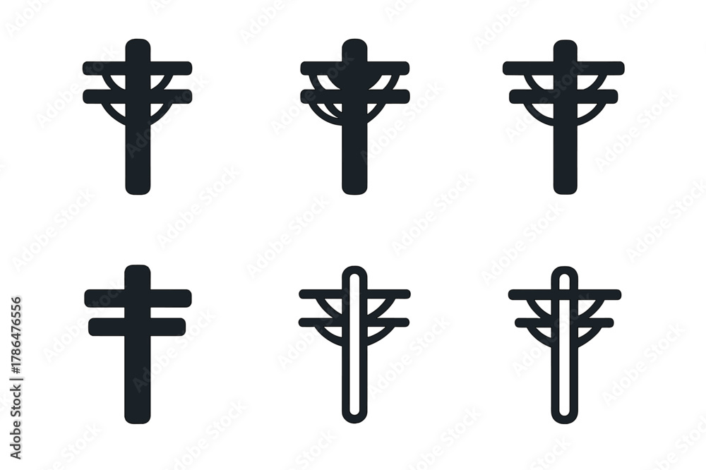 Fototapeta premium Utility Pole Logos. Pole. Set Logo of Pole: Utility pole with power lines. Icon set. harmonious logo variations of the same emblematic concept, each with
