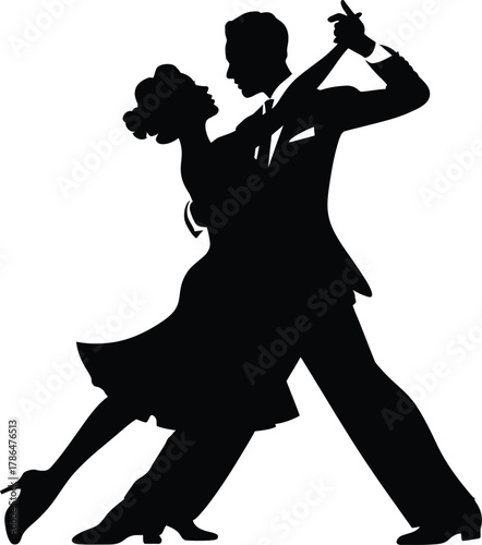 Silhouette of couple performing elegant tango