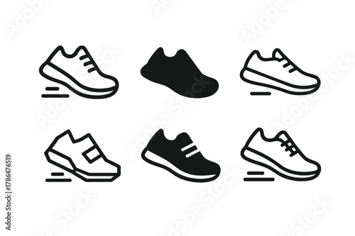 Morning Shoe Logos. Morning wake-up. Set Logo of Morning wake-up: pair of running shoes. Icon set. harmonious logo variations of the same emblematic concept,