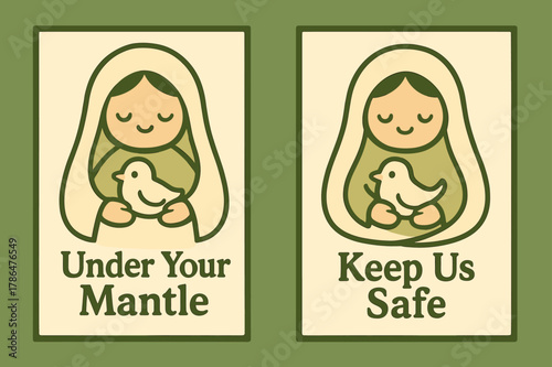 Gentle Protector Banners. Gentle Protector. Two vertical A6 banners with safe margins, centered composition, no elements touching edges, kawaii, olive green
