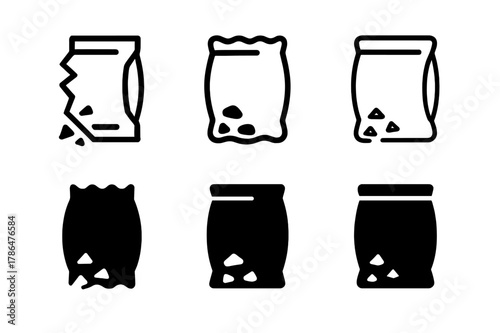 Forgotten Snack Logos. Finding a forgotten treat or snack in your pantry. Set Logo of Forgotten treat: snack bag with crumbs. Icon set. harmonious logo