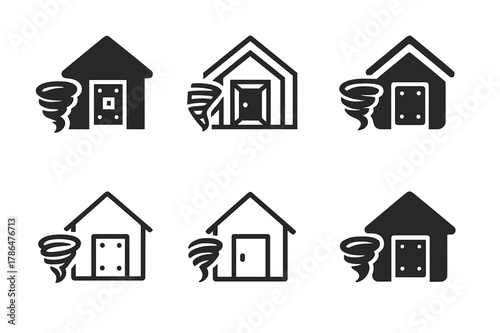 Weather-Resistant Home Icons. Building homes that can withstand extreme weather conditions. Icon set. Set Logo of building homes that can withstand extreme