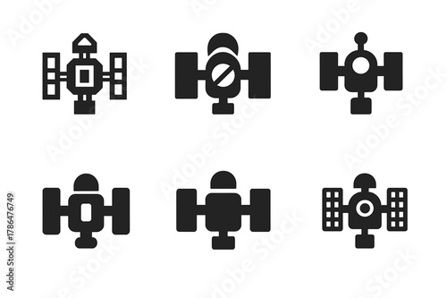 Space Station Logo Variations. Space Exploration. Set Logo of Space Exploration: space station. Icon set. harmonious logo variations of the same emblematic