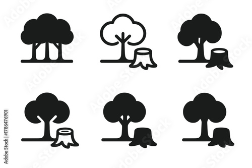 Deforestation Logo Variations. Deforestation. Set Logo of deforestation: disappearing forest canopy. Icon set. harmonious logo variations of the same