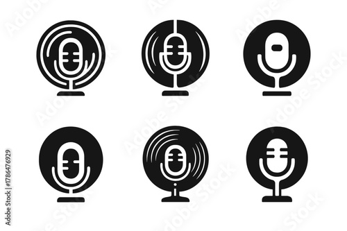 Analog Music Icons. Analog music experiences like vinyl records and live performances. Icon set. Set Logo of Analog music experiences like vinyl records and