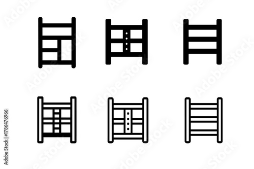 Custom Storage Icons. Customizable home storage solutions. Icon set. Set Logo of customizable home storage solutions: adjustable shelving rack. harmonious logo